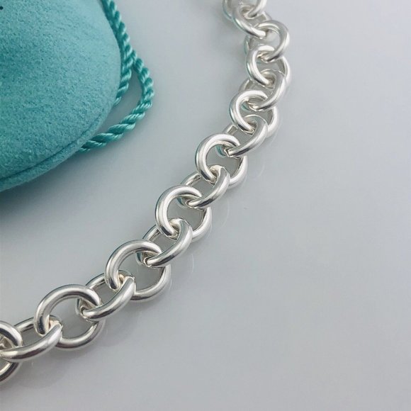 22" Return To Tiffany & Co Sterling Silver Mens Unisex Circle Round Tag Necklace - Picture 5 of 7